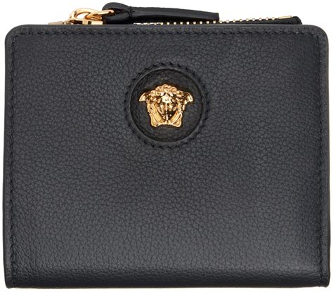 versace black medusa head leather zip wallet|Versace leather wallet strap.